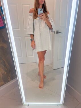 Handmade Off-the-Shoulder Cotton Dress (“Shouldress”) – White/Blue – Cotton – XS